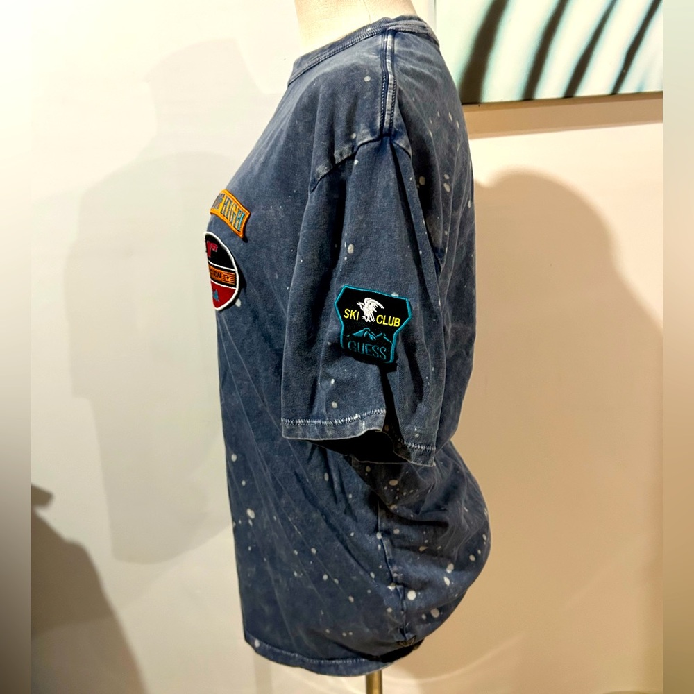 Guess Vintage Acid Washed Mens Patchwork Graphic Tee